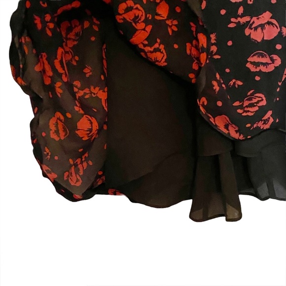 All Saints Luca Eira Red and Black Floral V Neck Dress - Picture 12 of 14
